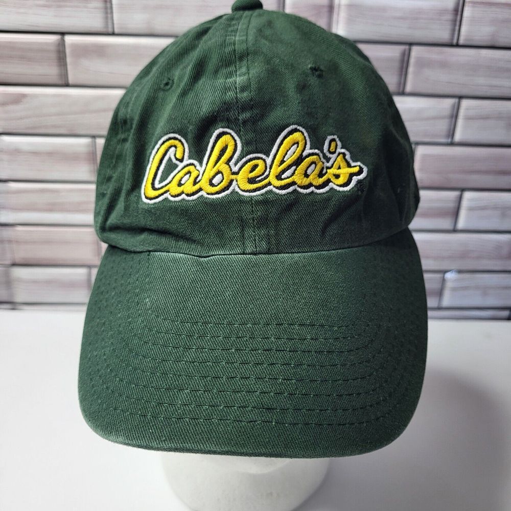Cabelas Baseball Hat Cap Green Adjustable Embroidered Yellow Logo Strapback